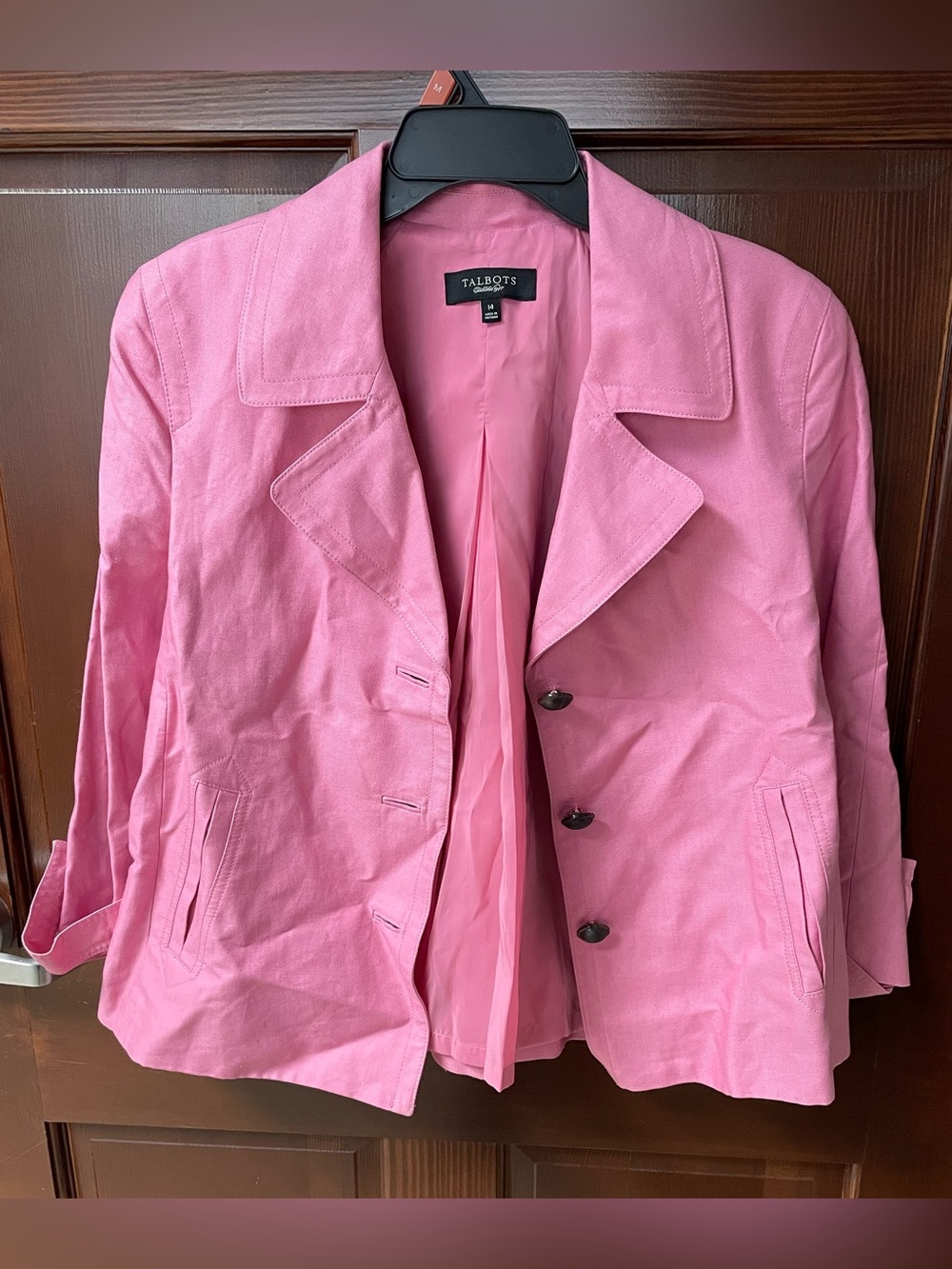 Talbots Pink Tailored Cotton Linen Blazer Women’s Size 14 Jacket 3/4 Sleeves